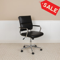 Flash Furniture BT-20595M-2-BK-GG Mid-Back Black LeatherSoft Contemporary Panel Executive Swivel Office Chair